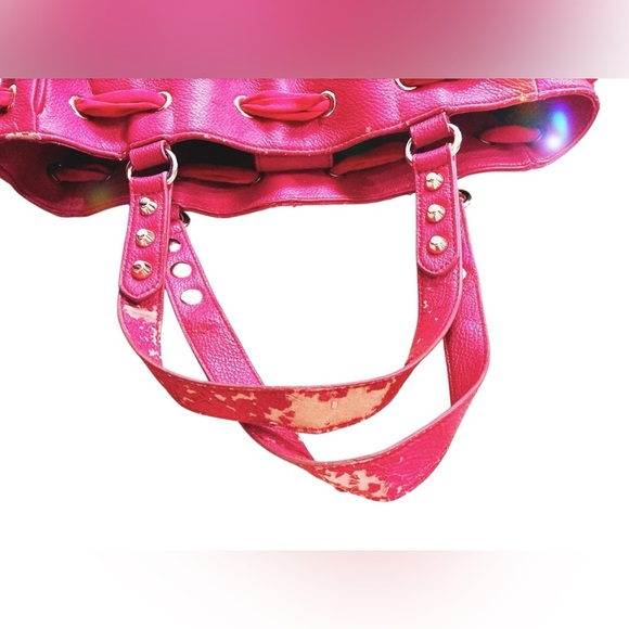 Vintage Juicy Couture Pink Nylon Malibu Daydreamer Studded Bow Bag Satchel - Picture 15 of 16